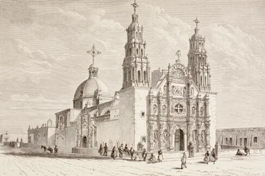Katedra Metropolitalna na Plaza de Armas, Chihuahua, Meksyk w XIX wieku (litho)