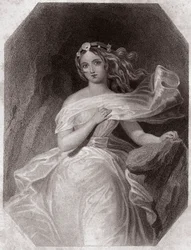Miranda (Burza - La Tempete) w - „” Galerie des Femmes de Shakespeare, zbiór czterdziestu pięciu poważnych portretów pierwszych artystów Londynu, wzbogacony uwagami krytycznymi i literackimi”” około 1838 r. - z „Galeria kobiet Szekspira,