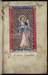 Ms 1-2005, f.1r: St. Edmund, miniatura z psałterza Macclesfield, Use of Sarum, East Anglia, c.1330