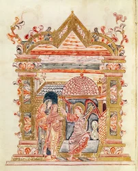 Ms 274 (Y-6) fol.72v Święte niewiasty przy grobie, z Mszału Roberta z Jumieges, c.1016