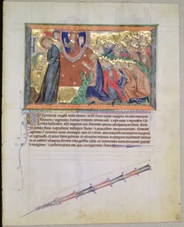 Ms L.A. 139-Lisboa fol.28 Siódmy anioł dmący w trąbę i 24 starszych wielbiących Boga, z Apokalipsy Gulbenkian, ok. 1265-70