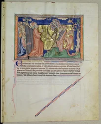 Ms L.A. 139-Lisboa fol.35 Ludzie czczący bestię i smoka, z Apokalipsy Gulbenkian, c.1265-70
