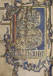 Ms. New Coll 358, strona tytułowa, Psałterz, St. Alban’s (pióro i atrament oraz złoto na welinie)