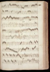 Mu Ms 168, s.301: Strona z Fitzwilliam Virginal oraz antologia muzyki klawiszowej XVI i początku XVII wieku (tusz na papierze)