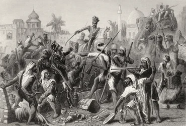 Buntowniczy sipajowie dzielący łupy z „Historii buntu indyjskiego”, opublikowanej w 1858 r.