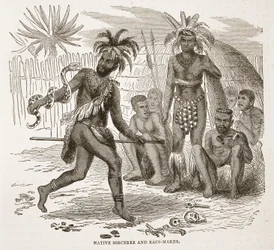 Native Sorcerer and Rain-maker, ilustracja z The Pictorial Edition of the Life and Discoveries of David Livingstone by J. Ewing Richie, wyd. przez A. Fullartona & Co., 1876