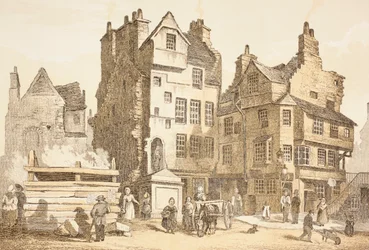 Netherbow House, Edynburg jak w 1843 roku, z „The Scots Worthies” Johna Howie, wydanie drugie opublikowane w 1879 roku