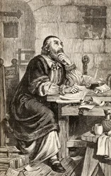 Nicholas Ridley piszący listy w więzieniu w oczekiwaniu na egzekucję, ok. 1865 (drewno)