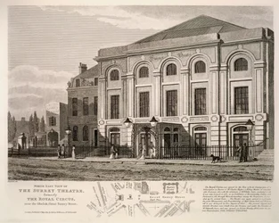 North East widok na Surrey Theatre, dawniej The Royal Circus w pobliżu obelisku, Great Surrey Street, 1814