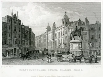 Northumberland House, Charing Cross. Biuro Loterii Bishs, nr 9 Charing Cross, znajduje się tuż obok hotelu Golden Cross