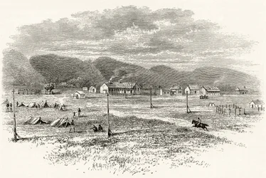 Peake Overland Telegraph Station, Australia Południowa, ok. 1880, z "Australian Pictures" Howarda Willoughby
