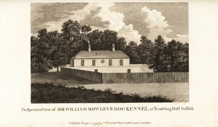 Widok perspektywiczny hodowli psów Sir Williama Rowleya w Tendring Hall Suffolk