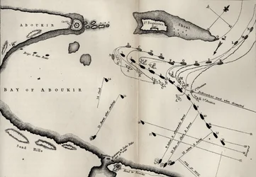 Plan bitwy nad Nilem, z „Życia Nelsona” Roberta Southeya (1774-1843) opublikowanego po raz pierwszy w 1813 r. (patrz także 234266)