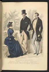 Tablica 11, z „Dżentelmeńskiego Magazynu Mody, Strojów Fantazyjnych i Pułków Armii”, maj 1850 (kolor lito)
