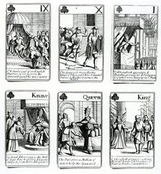 Karty do gry przedstawiające wydarzenia z hiszpańskiej Armady, 1699