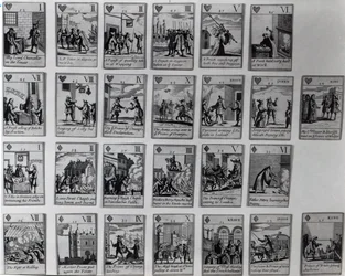 Karty do gry przedstawiające epizody z chwalebnej rewolucji 1688-89, ok. 1689