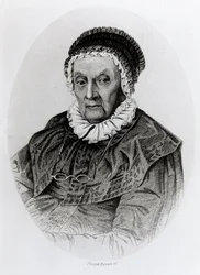 Portret Caroline Herschel (1750-1848) w wieku 92 lat, rytowany przez Josepha Browna