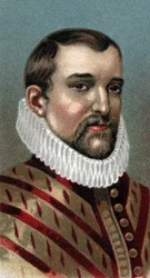 Portret Krzysztofa Kolumba (Christopher Columbus, Cristoforo Colombo, Cristobal Colon) (1451-1506) - Z serii „” Liderzy ludzi””” - Chromolitografia - Szkoła angielska, XX wiek -
