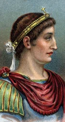 Portret Konstantyna Wielkiego (Konstantyn I Wielki, 270-337) - Z serii „Przywódcy ludzi”” - Chromolitografia - Szkoła angielska, XX wiek -