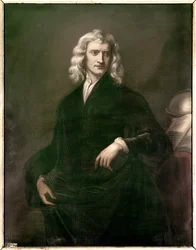 Portret Izaaka Newtona (1642 - 1727), filozofa i matematyka. Anonimowe malarstwo angielskie