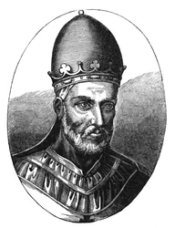 Portret papieża Honoriusza III (zm.1227) ilustracja z „Nauka i literatura średniowiecza i renesansu”, napisana i rytowana przez Paula Lacroix, 1878