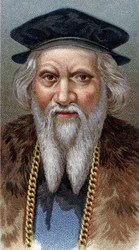 Portret Sebastiano Caboto (Sebastien Cabot) (Sebastian) (1477-1557) - Z serii „”Przywódcy ludzi”” - Chromolitografia - Szkoła angielska, XX wiek -