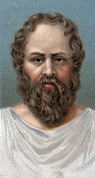Portret greckiego filozofa Sokratesa (469-399 pne) Sokrates - - Z serii „Przywódcy ludzi”” - Chromolitografia - Szkoła angielska, XX wiek -
