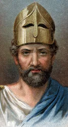Portret greckiego generała i polityka Peryklesa (494-429 pne) - Z serii „”Przywódcy ludzi”” - Chromolitografia - Szkoła angielska, XX wiek -