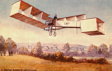 Pocztówka przedstawiająca samolot Santos-Dumont 14-bis, ok. 1900 r. 1910