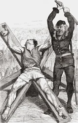 Więzień torturowany na krzyżu św. Andrzeja, ok. 1865