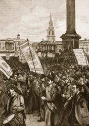 Spotkanie publiczne na Trafalgar Square z okazji Krwawej Niedzieli 1892, ilustracja z Cassells Illustrated History of England (zdjęcie w sepii)