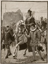 Królowa Elżbieta w Tilbury, ilustracja z Cassells Illustrated History of England (zdjęcie w sepii)