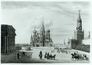 Plac Czerwony, Moskwa, z Charakteru Rosjan i szczegółowej historii Moskwy Roberta Lyalla, opublikowanej w 1823 r.