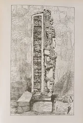 Przedstawienie hieroglifów Majów na steli, z „Narrative and Critical History of America”, wyd. w 1889 r.