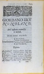 Res 28610 Pierwsza strona De lInfinito Universo et Mondi Giordano Bruno, wydanej w Londynie, 1584 (druk)