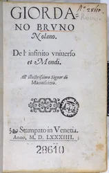 Res 28610 Strona tytułowa De lInfinito Universo et Mondi Giordano Bruno, wydanej w Londynie, 1584 (druk)