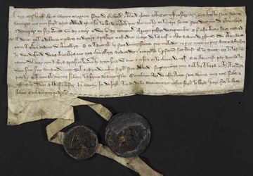 Robert Tybetot: Zobowiązanie do służby w Ziemi Świętej: 1270. Paen de Chaworth: Zobowiązanie do służby w Ziemi Świętej: 1270 (atrament na pergaminie)