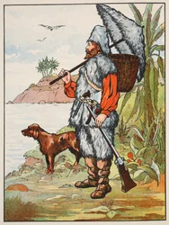 Robinson Crusoe, ilustracja z The Story of Robinson Crusoe: Adaptacja dla dzieci posługujących się językiem Defoes, wyd. przez Griffith Farran Browne & Co. Limited, Londyn