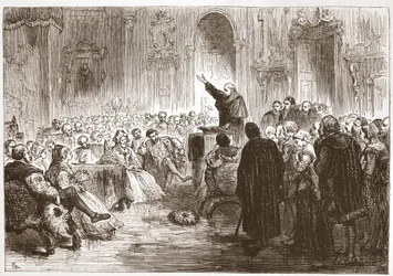Przemówienie Roussela w Luwrze, ilustracja z Historii protestantyzmu Jamesa Aitkena Wylie (1808-1890), wyd. 1878