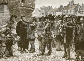 Rojaliści z Salisbury obrażają szeryfa, ilustracja z Cassells Illustrated History of England (zdjęcie w sepii)