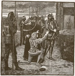 Rutland błagający Clifforda o darowanie mu życia, ilustracja z Cassells Illustrated History of England (zdjęcie w sepii)