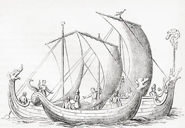 Statki saskie, według ryciny w Kronice Anglii Strutta, z Old England: A Pictorial Museum, wyd. 1847