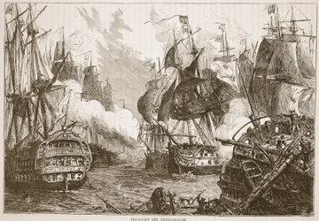 Seafight off Trincomalee, ilustracja z Cassells Illustrated History of India autorstwa Jamesa Granta, wyd. 1879