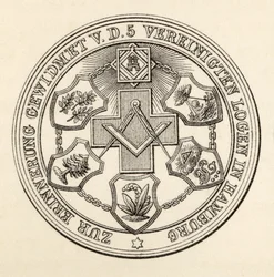 Pieczęć wolnomularzy z Hamburga, z „The History of Freemasonry, tom III”, wydane przez Thomasa C. Jacka, Londyn, 1883