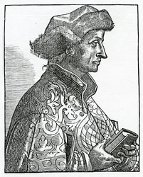 Sebastian Brandt, frontyspis do angielskiego przekładu „Statek głupców”, wydanego w 1874 r. (rycina)