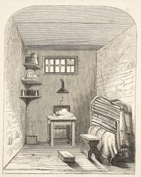 Oddzielna cela w starej części więzienia w Brixton, ilustracja z The Criminal Prisons of London i Scenes from Prison Life Henry