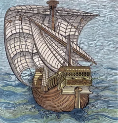 Statek Czasu Kolumba”, z „Narracji an krytycznej historii Ameryki”, pod redakcją Justina Winsora, Londyn, 1886 (późniejsze zabarwienie)