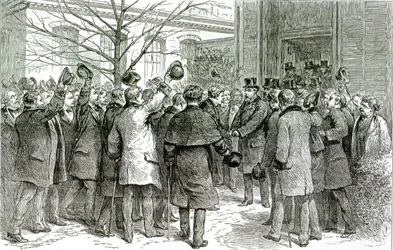 S. Robert Koch (1843-1910) opuszcza Szpital Królewski, gdzie leczy się pacjentka z Anglii, z Grafiki, 6 grudnia 1890