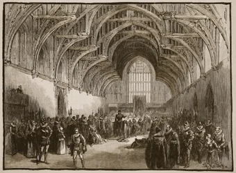 Proces stanowy w Westminster Hall za czasów Elżbiety, ilustracja z Cassells Illustrated History of England