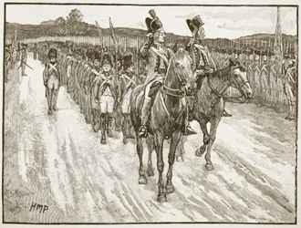 Surrender of Lord Cornwallis, York Town, 1781, ilustracja z Cassells Illustrated History of England (zdjęcie w sepii)